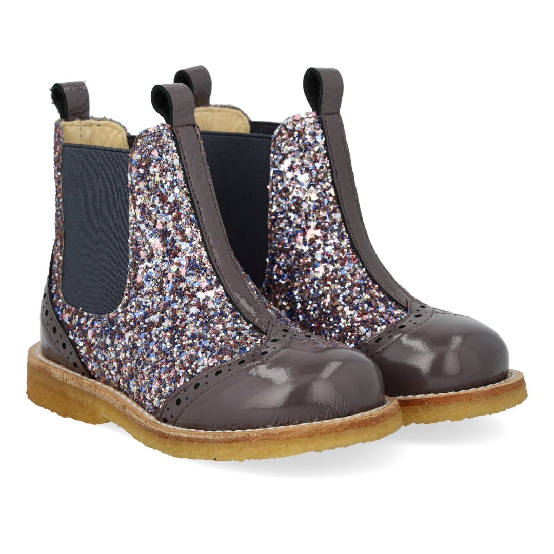 Chelsea-Stiefel mit Glitzer und Brogue-Details